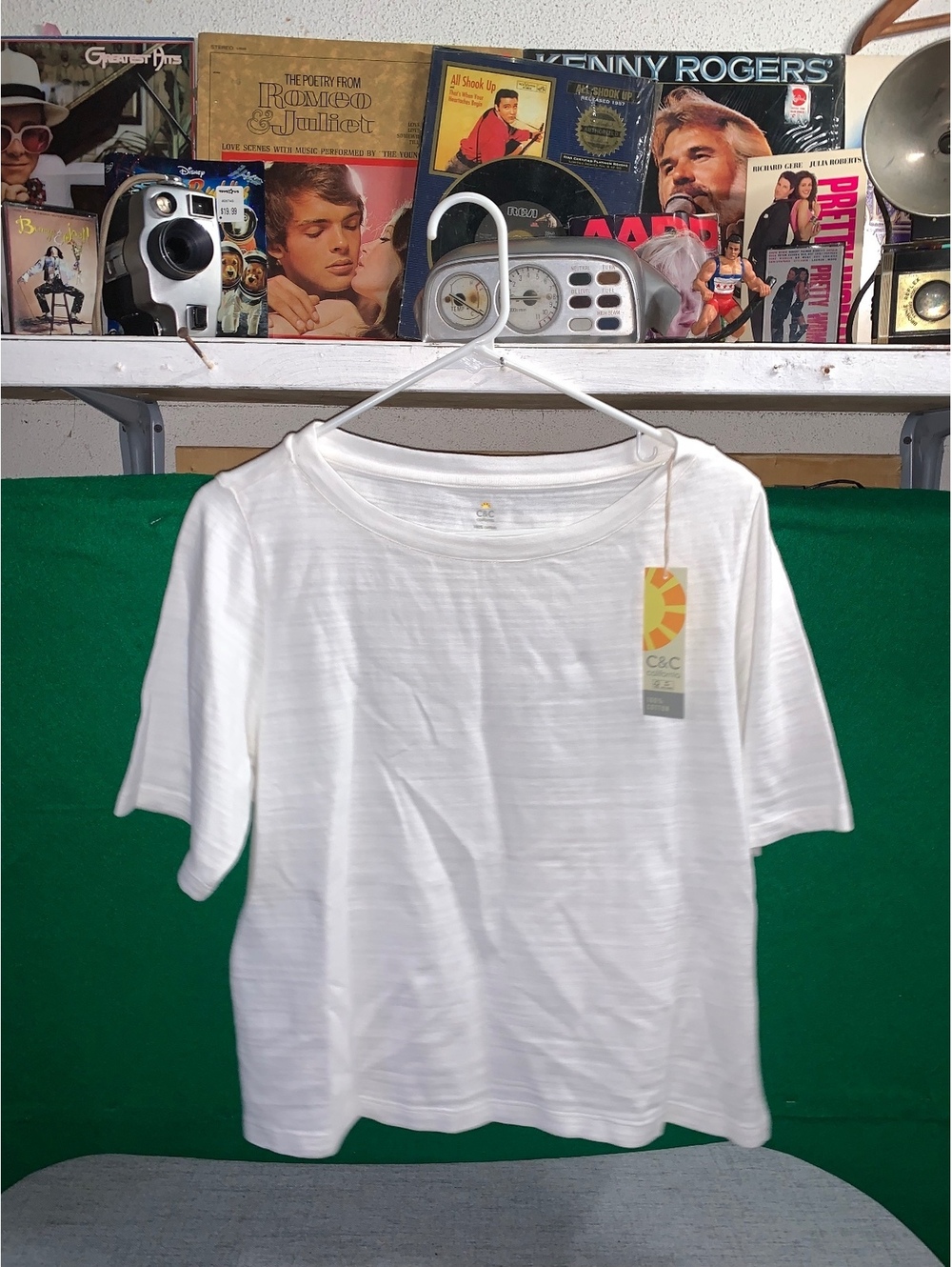 White Short Sleeve Slub Knit Top